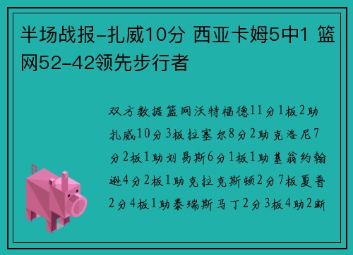 半场战报-扎威10分 西亚卡姆5中1 篮网52-42领先步行者